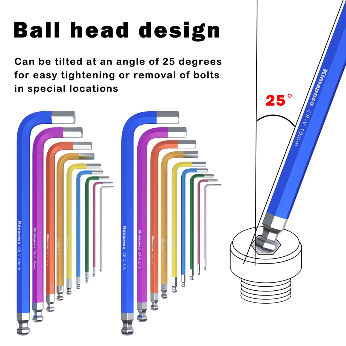 Kimapeso imperial hex wrenches 1/16–3/8 in ideal for various hardware.