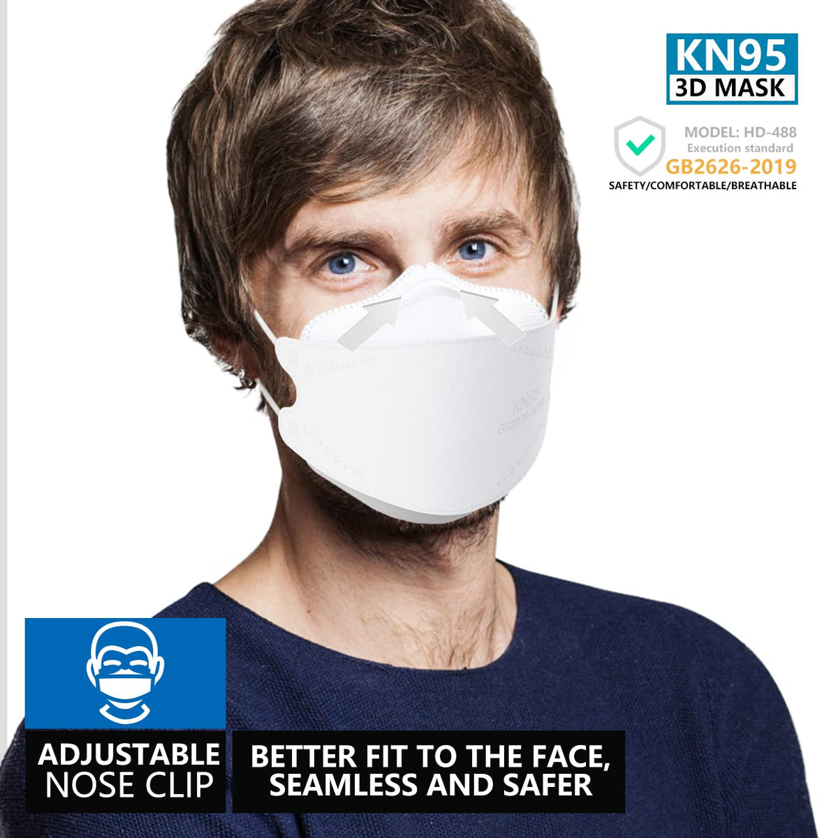 KIMARS KN95 front view shows comfortable fit and breathable design.