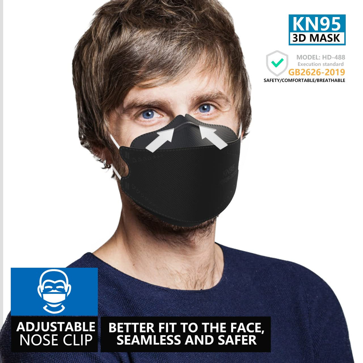 KIMARS KN95 mask close-up of skin-friendly ear loops for comfortable wear.