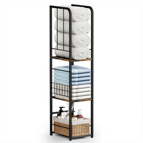 KIMBORA Narrow Towel Storage in brown, front view, space-saving design keeps towels within reach