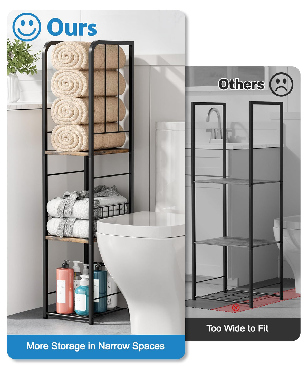 KIMBORA Narrow Towel Storage, middle shelf with hand towels, ideal for daily essentials and easy access