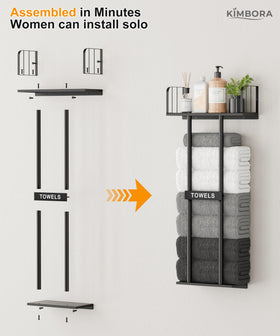 KIMBORA top-shelf design stores toiletries and towels at hand.