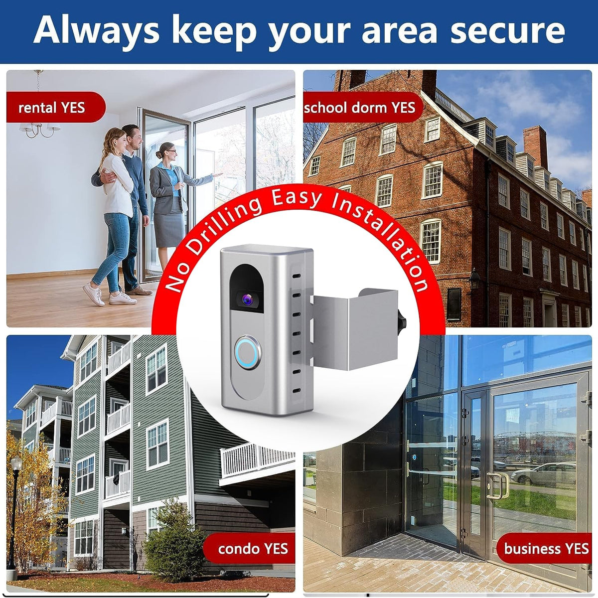KIMILAR thickness-adjustable mount fits 0.6 to 2.3 inch doors.