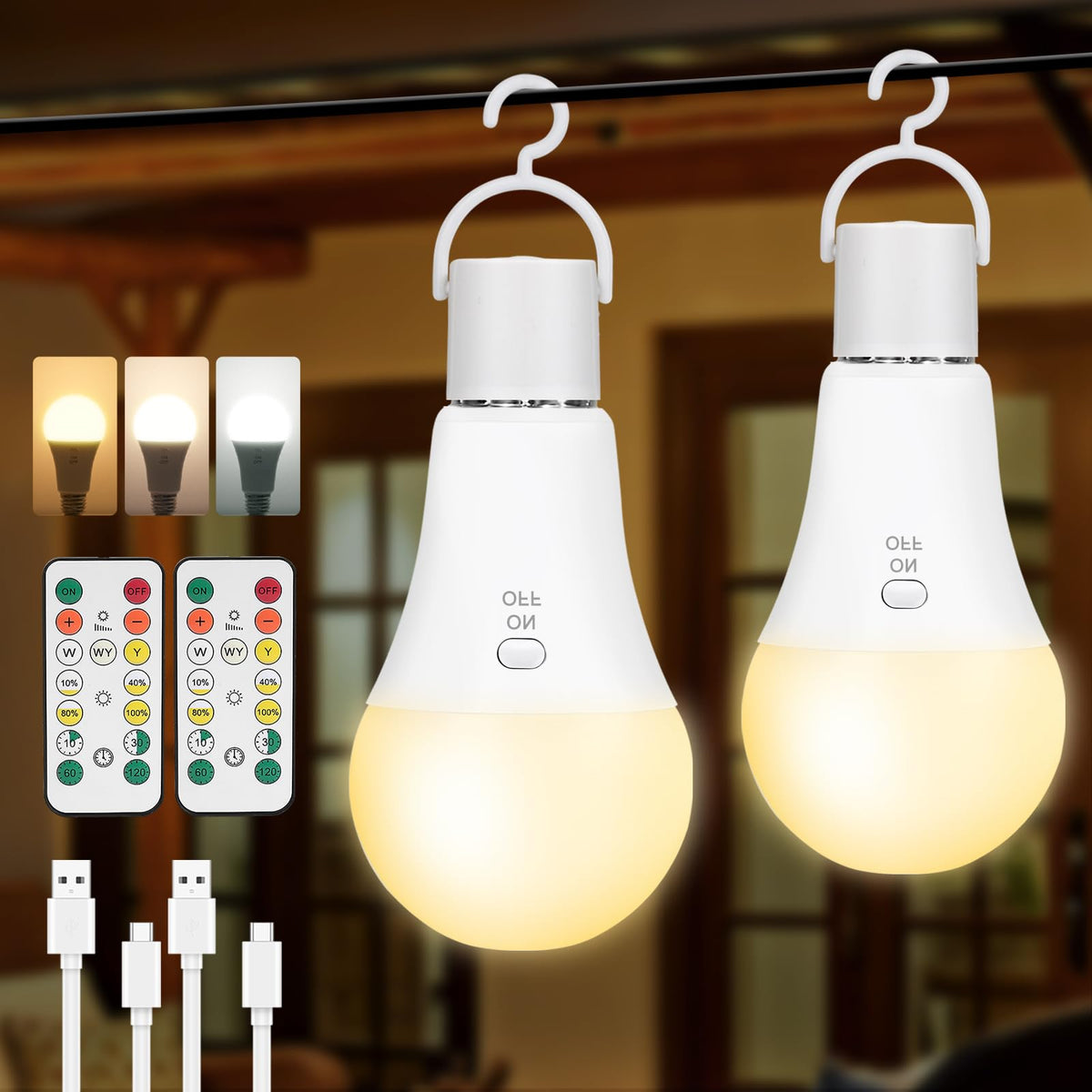 Kimjo 2 pack rechargeable bulbs with remote for easy outage lighting