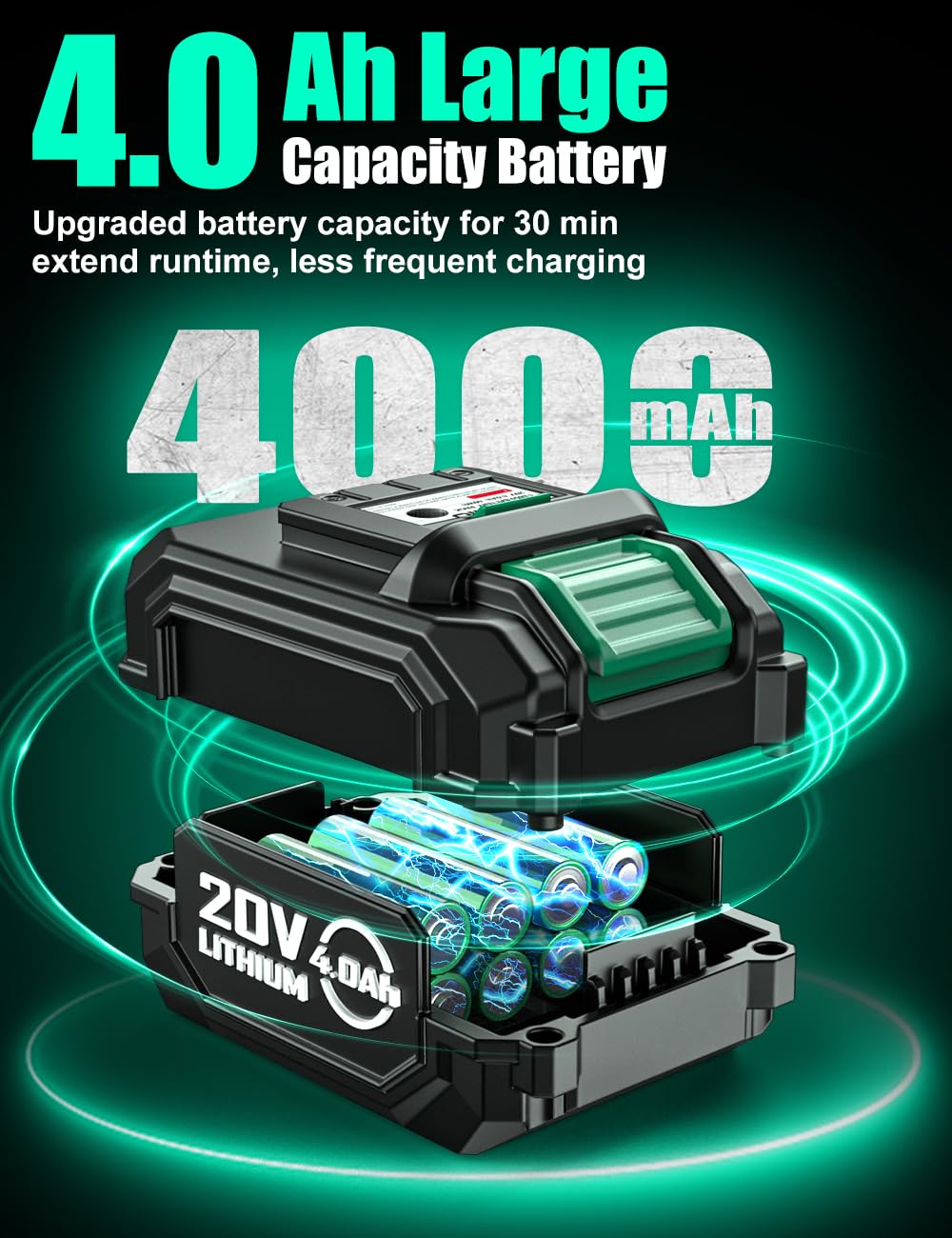 KIMO 20V 4Ah battery pack side view for easy grip