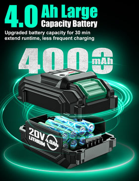KIMO 20V 4Ah battery pack side view for easy grip