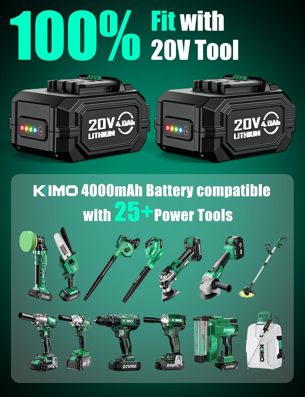 KIMO 2-pack powering cordless tools in use