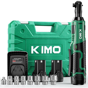 KIMO cordless ratchet wrench set delivers 40 ft-lbs torque for stubborn bolts in tight spaces.