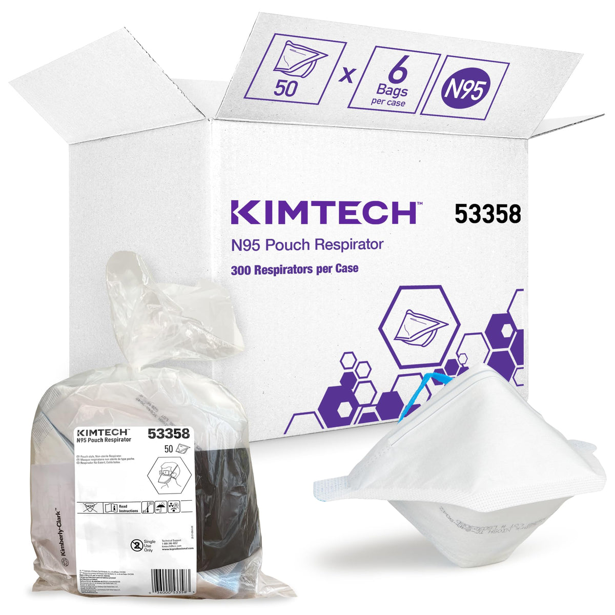 Kimtech N95 pouch respirator front view showing large breathing chamber for comfort.