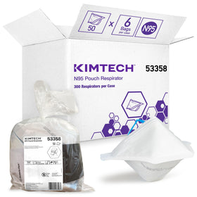Kimtech N95 pouch respirator front view showing large breathing chamber for comfort.