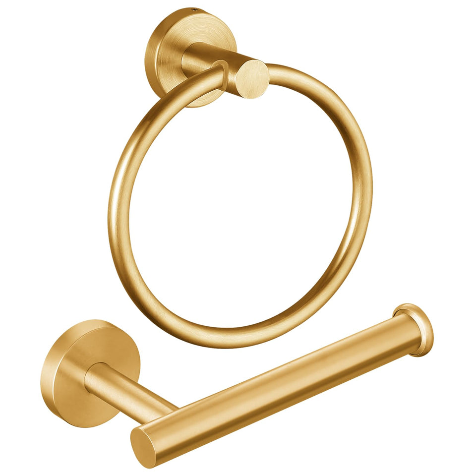 Kinbrace brushed gold towel ring adds a stylish finish to a modern bathroom