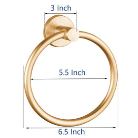 Kinbrace gold towel ring complements modern bathroom decor.