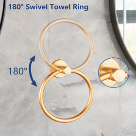 Kinbrace gold round towel ring with durable die cast construction.