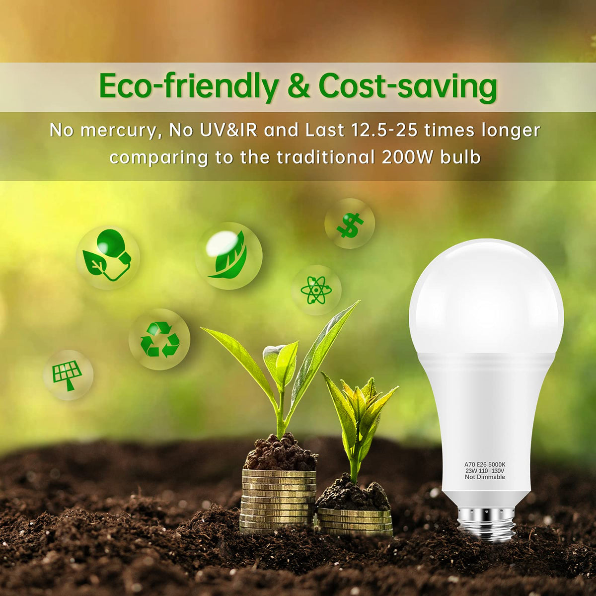 KINDEEP 150W LED bulb six-pack packaging emphasizing value.