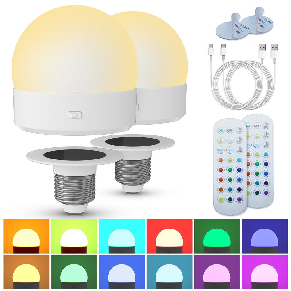 KINDEEP rechargeable night light bulb with remote control for hands-free lighting in any room.