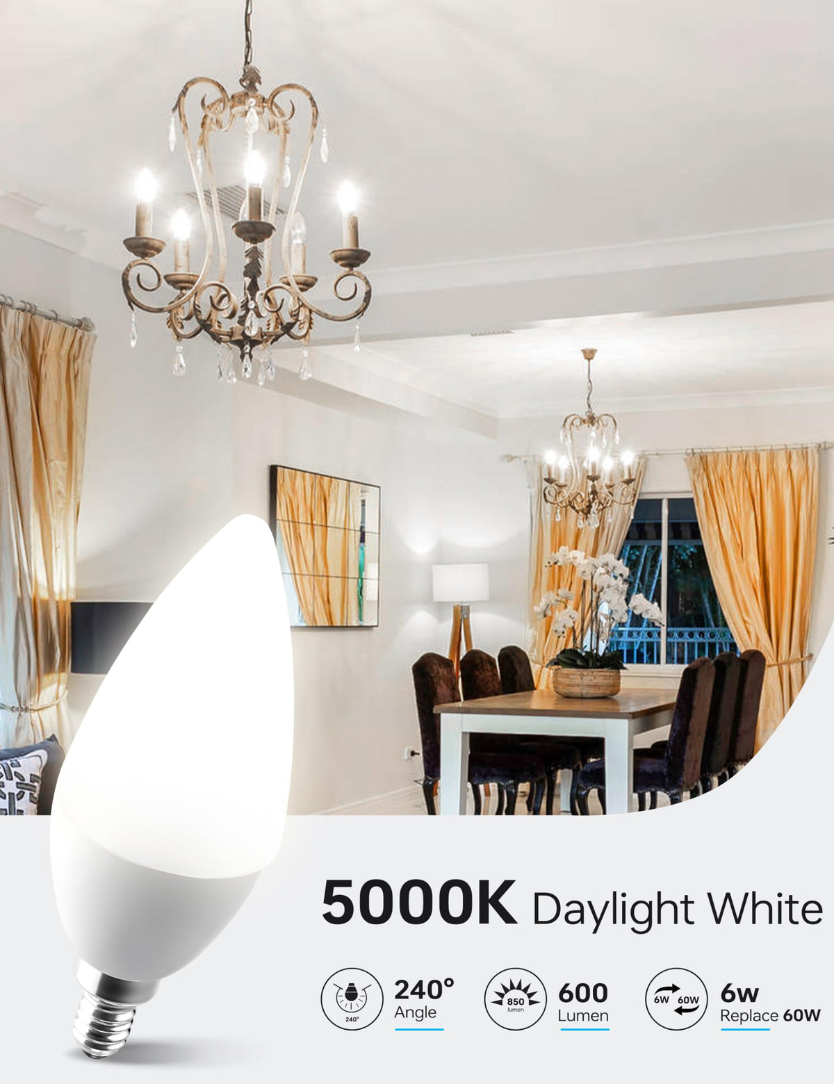 KINDEEP ceiling fan lightbulb LED dimmable 6W, 5000K daylight