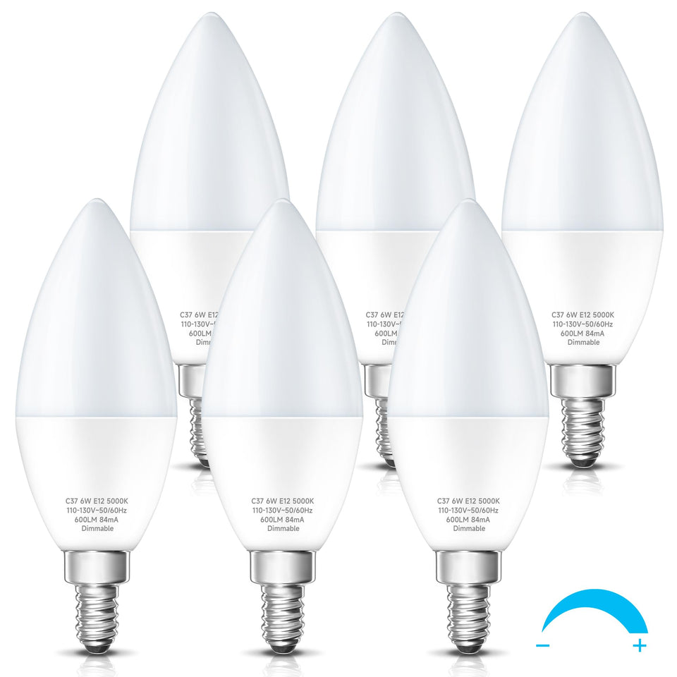 KINDEEP LED candelabra bulb dimmable for chandeliers, 5000K daylight and 600 lm output