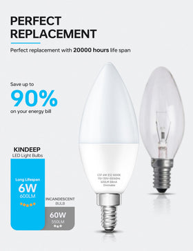 KINDEEP wall sconces LED bulb dimmable 5000K daylight 600lm