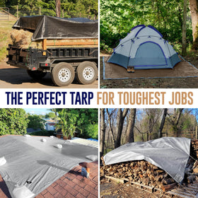 KING-A-MA-JIGS heavy-duty tarp with reinforced corners for tough jobs.