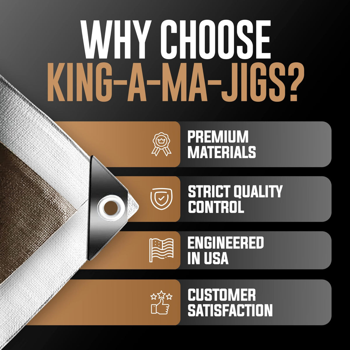 KING-A-MA-JIGS versatile tarp for camping, picnics, or outdoor projects.