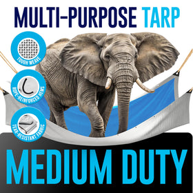 Reinforced corners on the KING-A-MA-JIGS tarp for durable outdoor use.