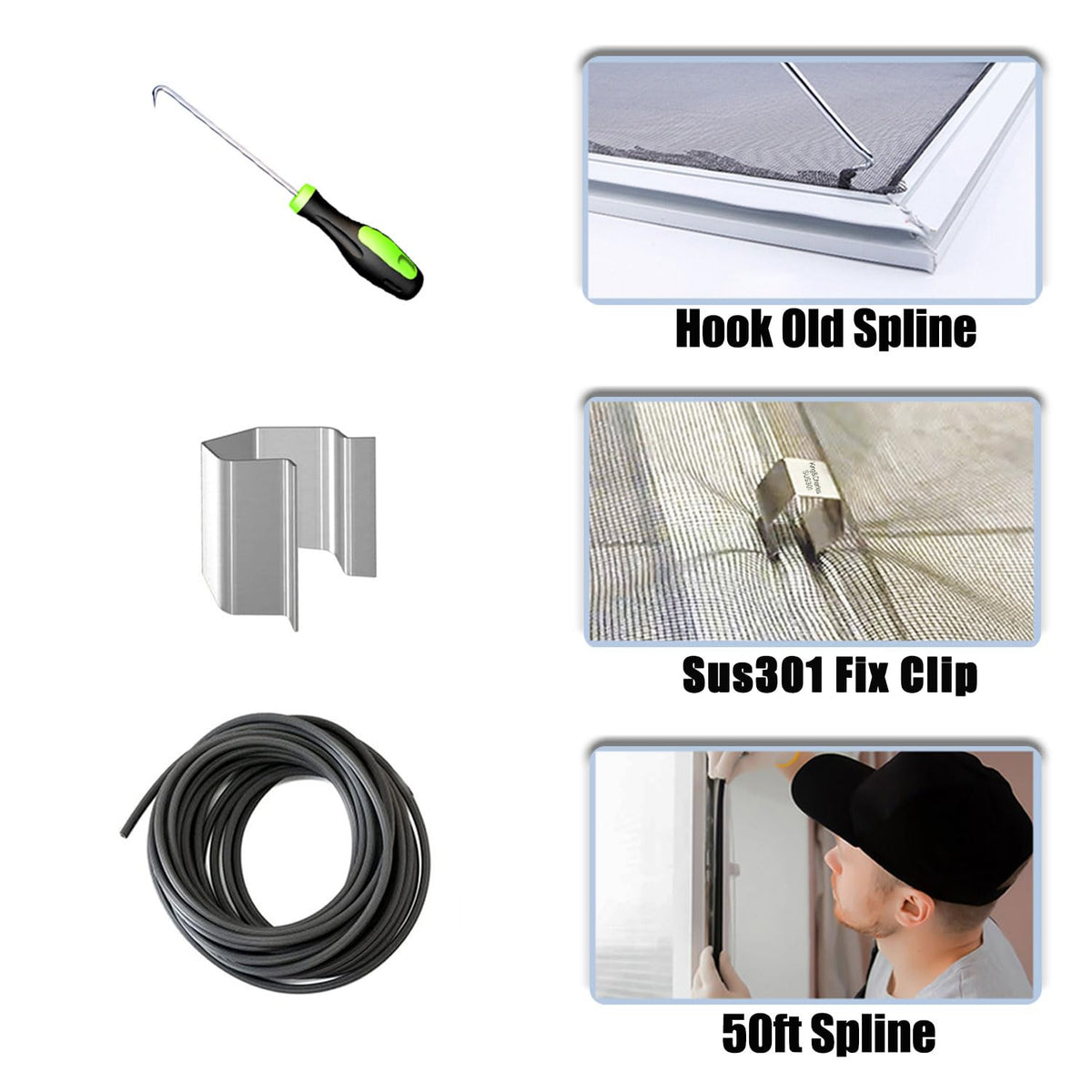 King&Charles 50 ft spline strengthens screen edges for lasting fixes