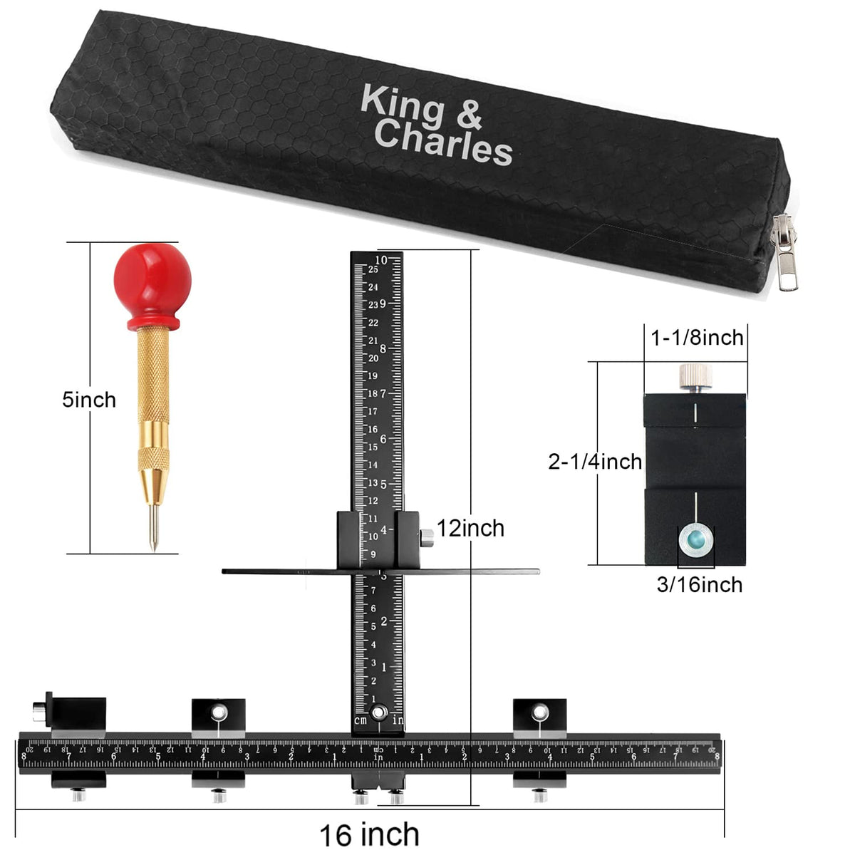 King&Charles automatic center punch detail shows quick center marking.