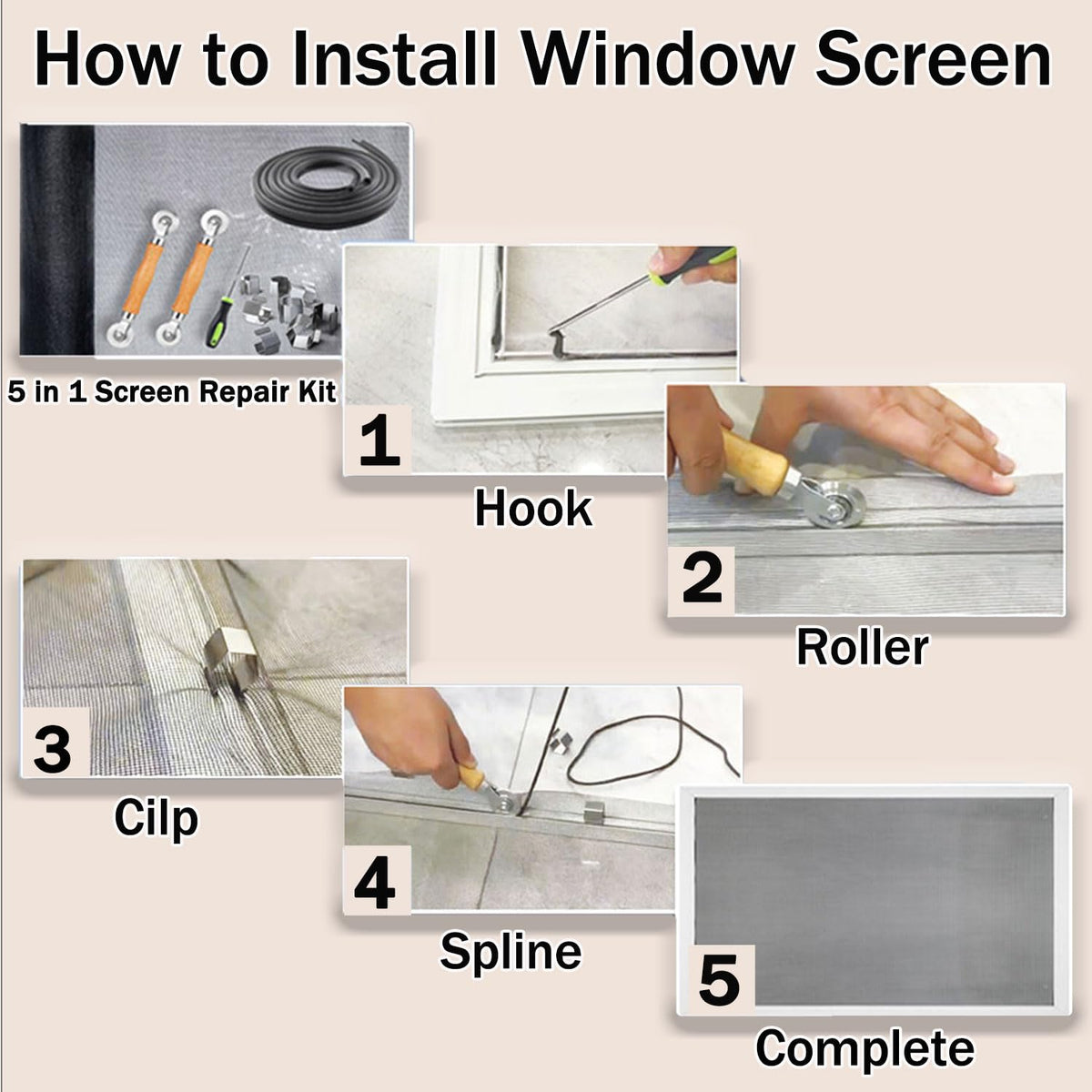 King&Charles screen repair kit in use on a window frame