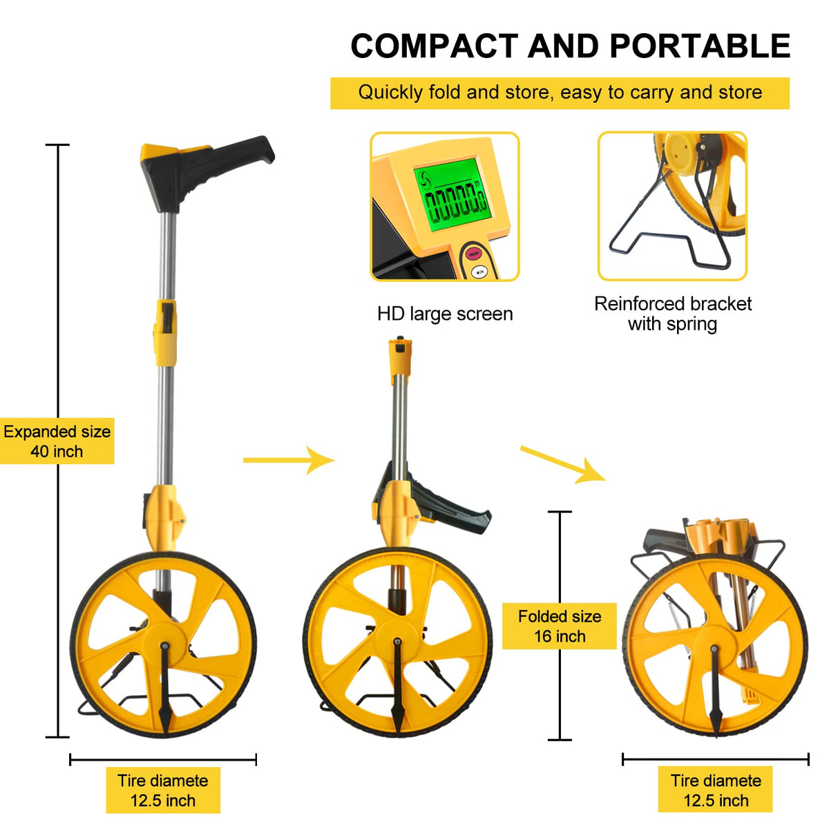 King&Charles Zozen measuring wheel with backlit display in use