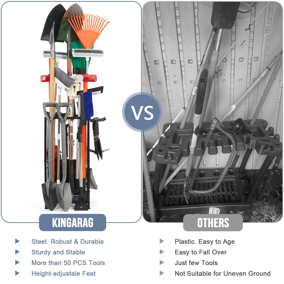 Kingarage tall 27-2-inch height fits long-handled garden tools neatly.