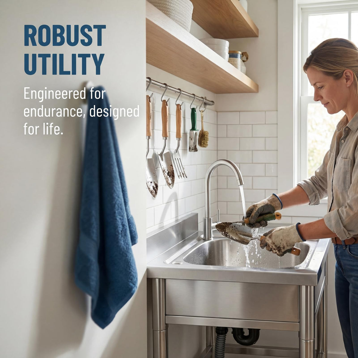 KINGBO commercial sink with storage shelves boosts organized workstations