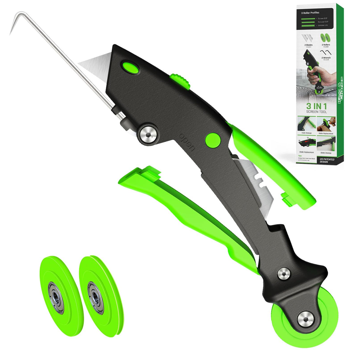 King&Charles 3-in-1 screen roller tool with roller assembly for smooth mesh installation.