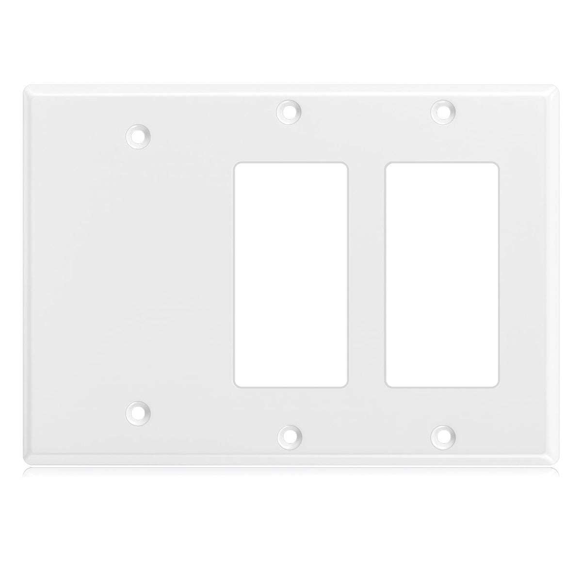 Kingdder 3-gang wall plate with gloss white finish conceals unused openings for a cleaner look