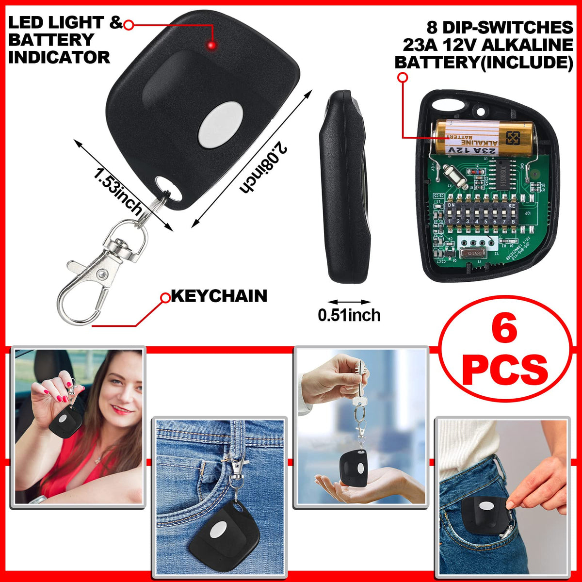 Kingdder garage-door remote with keychain for everyday convenience and quick access.