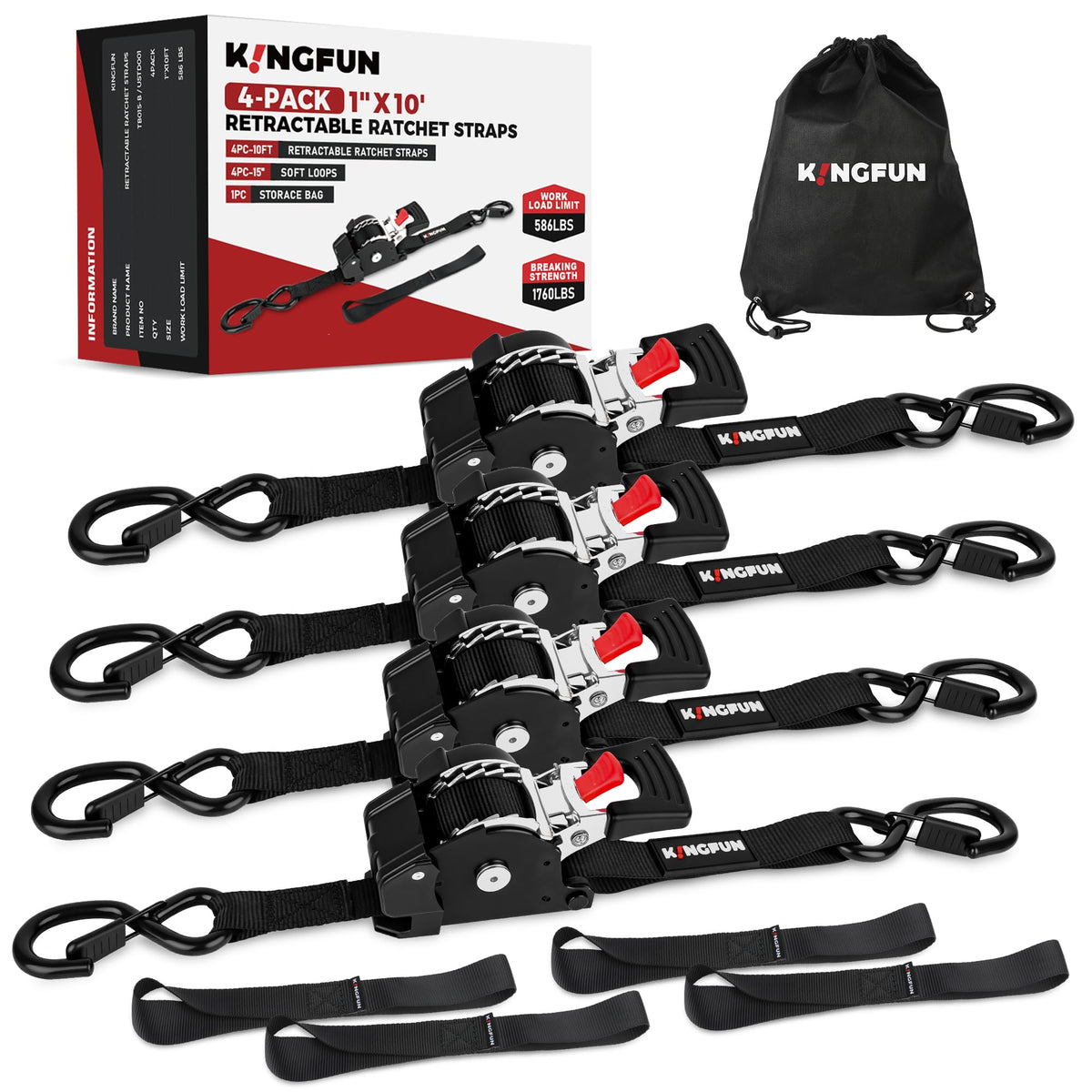 Kingfun retractable strap neatly rolled after use, ideal for tangle-free storage.