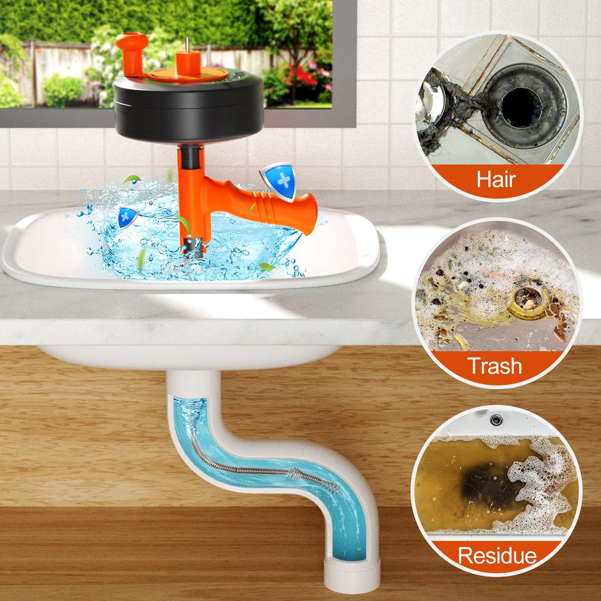 KINGLEV hand crank use for easy, quiet manual unclogging