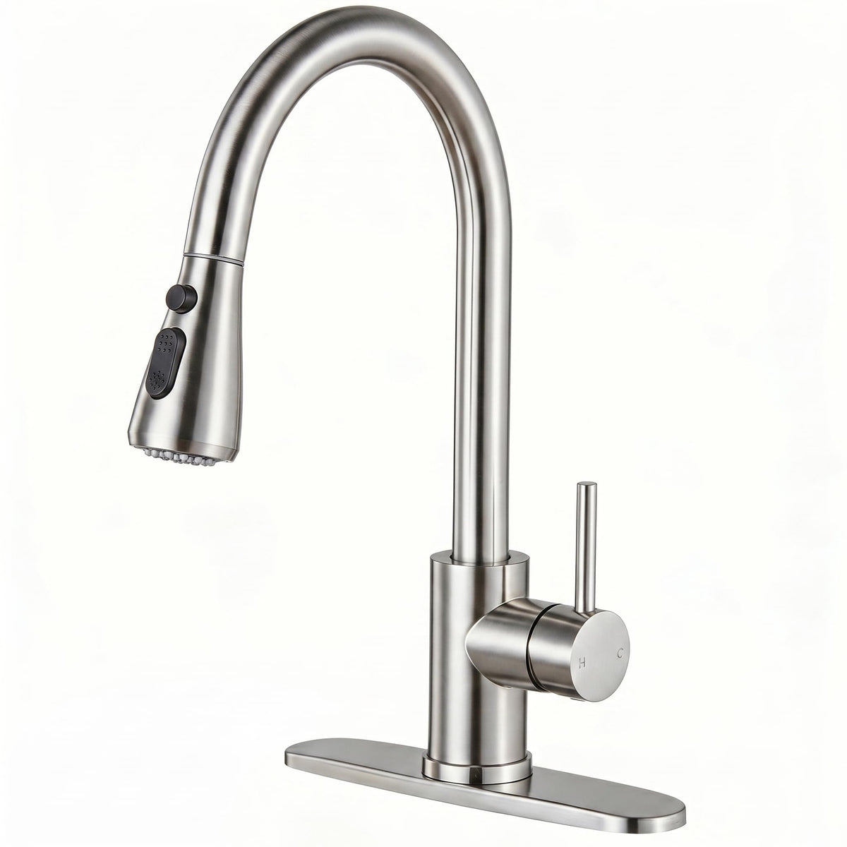 KINGO HOME brushed nickel faucet close-up shows durable finish