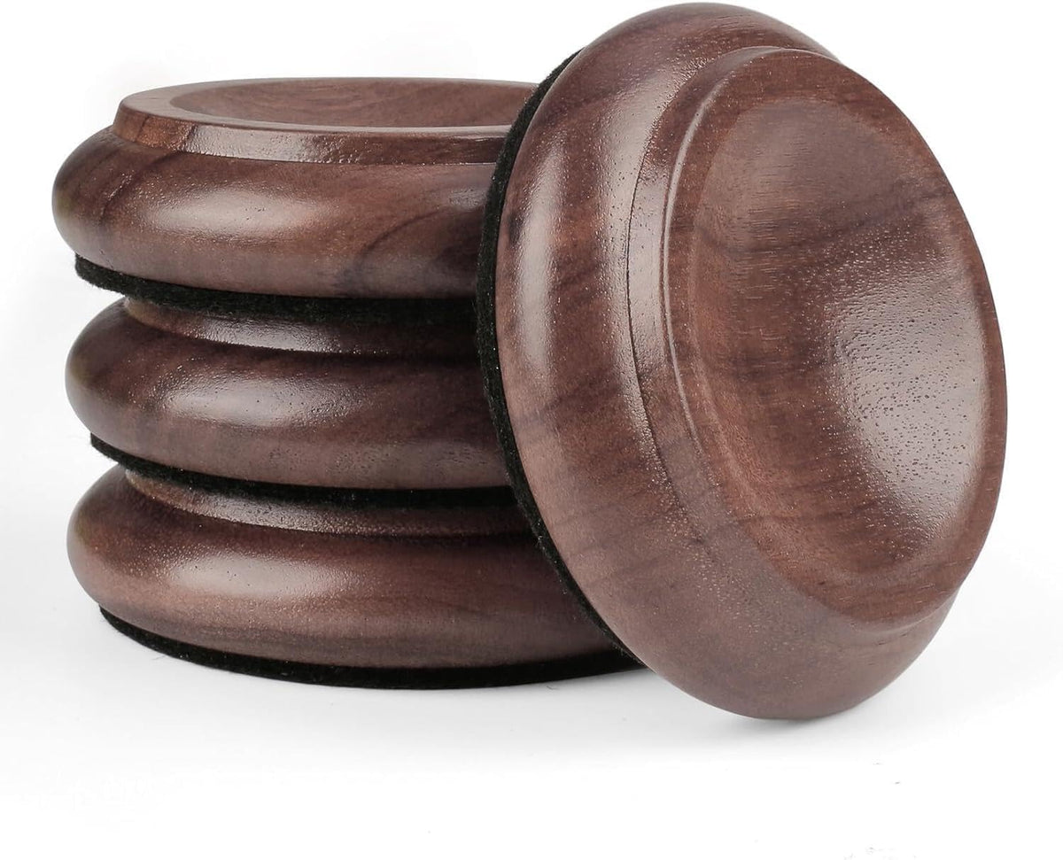 KingPoint walnut piano caster cups protecting hardwood floors with elegant wood finish
