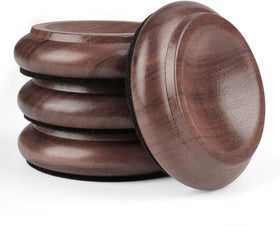 KingPoint walnut piano caster cups protecting hardwood floors with elegant wood finish