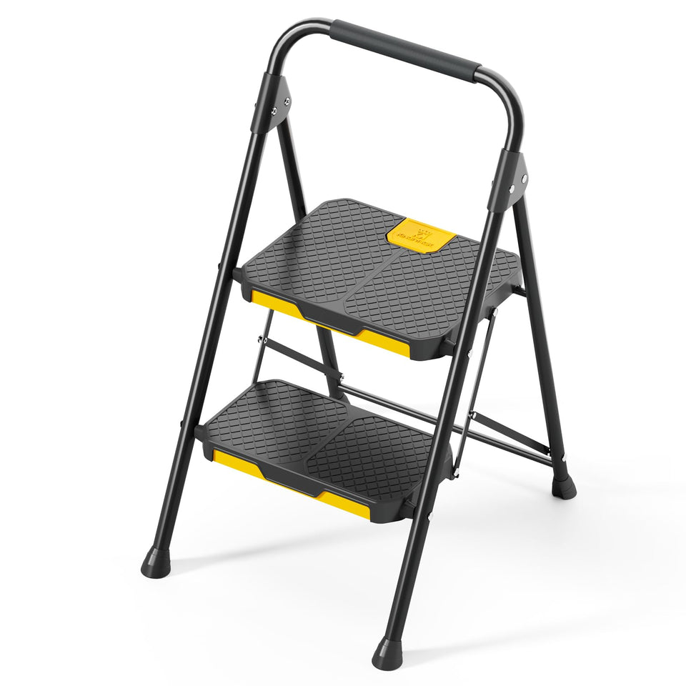 KINGRACK 2 Step Ladder front view showing a sturdy steel frame for safe reaching tasks.