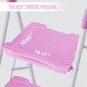 KINGRACK pink ladder shows anti-slip pedals for secure footing