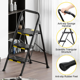 KINGRACK 3 Step Ladder anti-slip pedals prevent slips during tasks