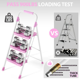KINGRACK foldable 3-step ladder stored in a compact space