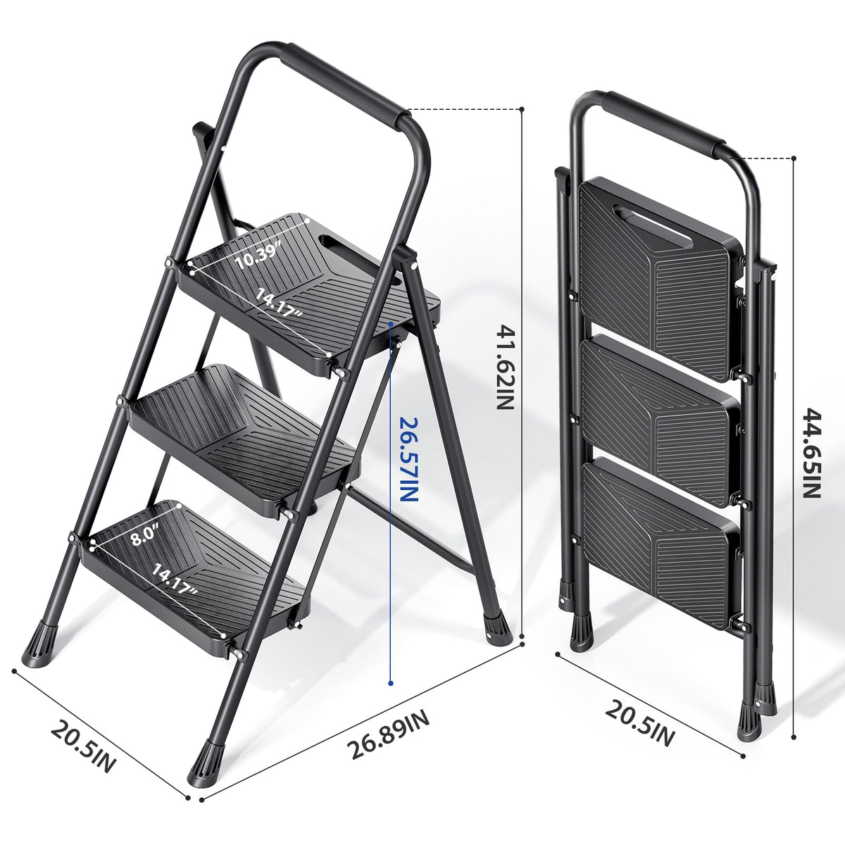 KINGRACK 3-step ladder in a kitchen setting for reaching high cabinets.