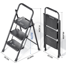 KINGRACK 3-step ladder in a kitchen setting for reaching high cabinets.