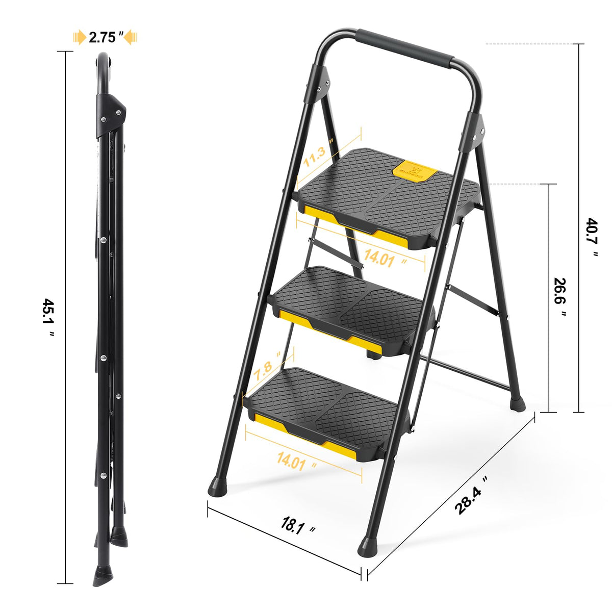 KINGRACK 3 Step Ladder outdoors for balcony and yard tasks