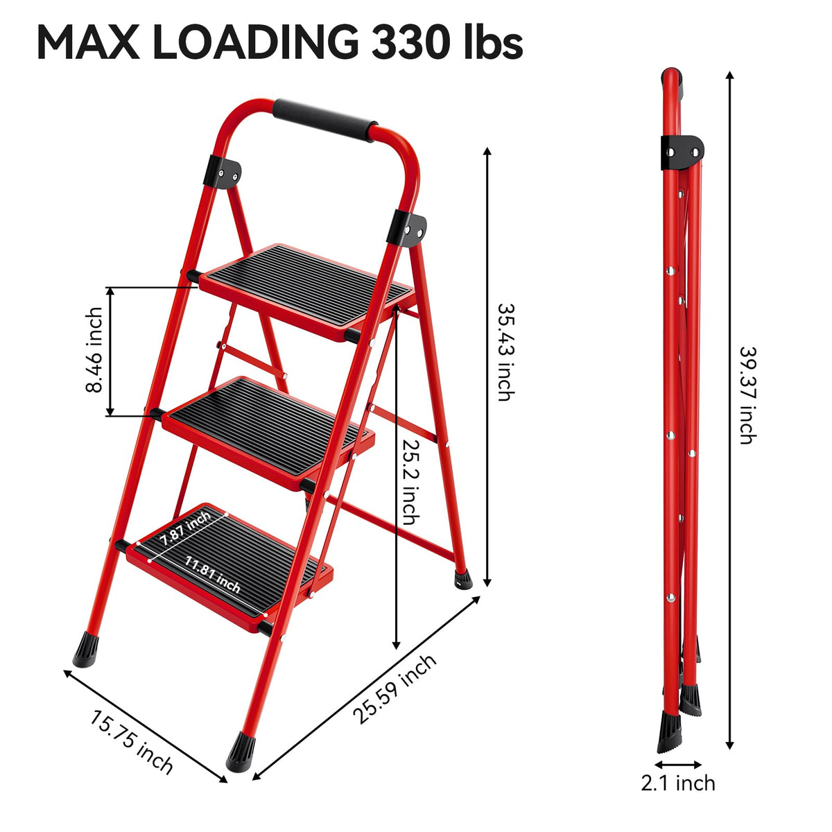 KingRACK 3-Step ladder lightweight steel design for transport