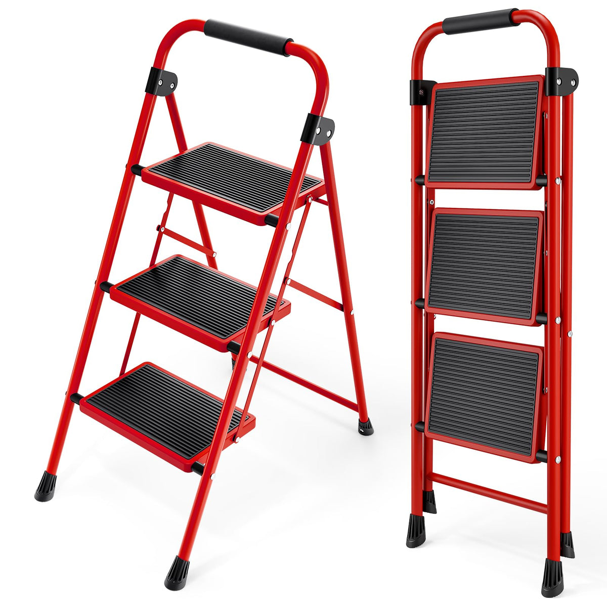 KingRACK 3-Step ladder open with stable top platform for easy reach