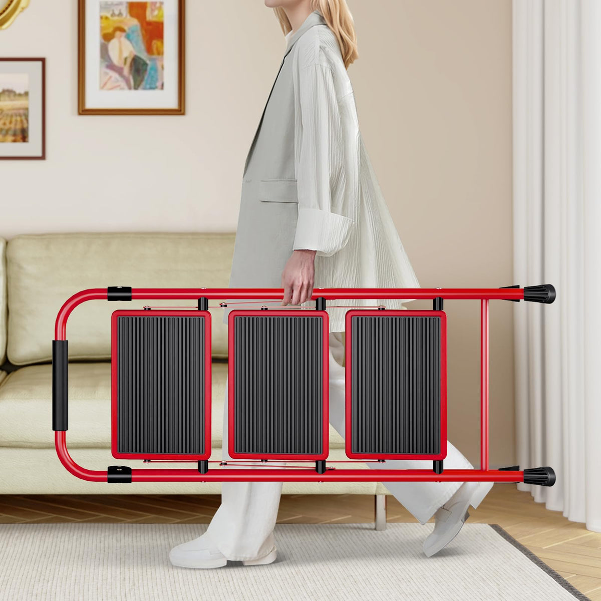 KingRACK 3-Step ladder stored under a bed for discreet storage
