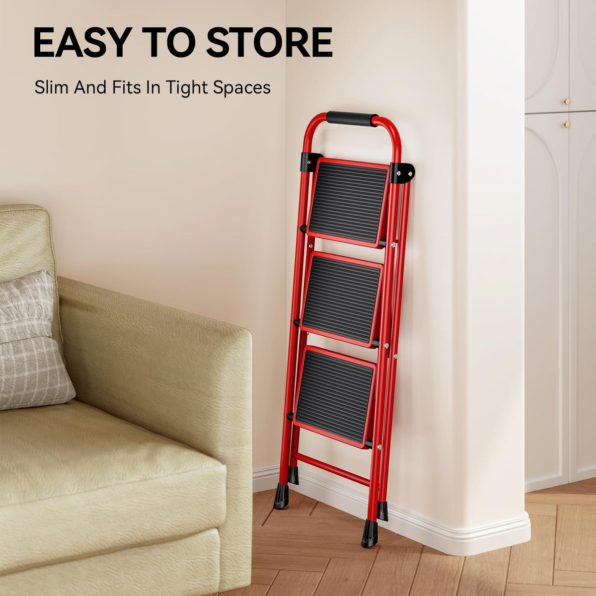 KingRACK 3-Step ladder in use for cleaning windows and shelves